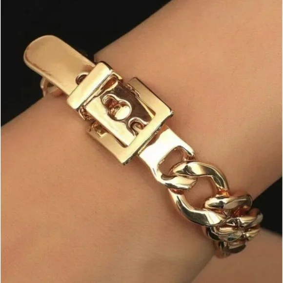 NEW Gold Tone Buckle Bracelet Chunky Chain Link Heavyweight 7” - 8” - Picture 4 of 4